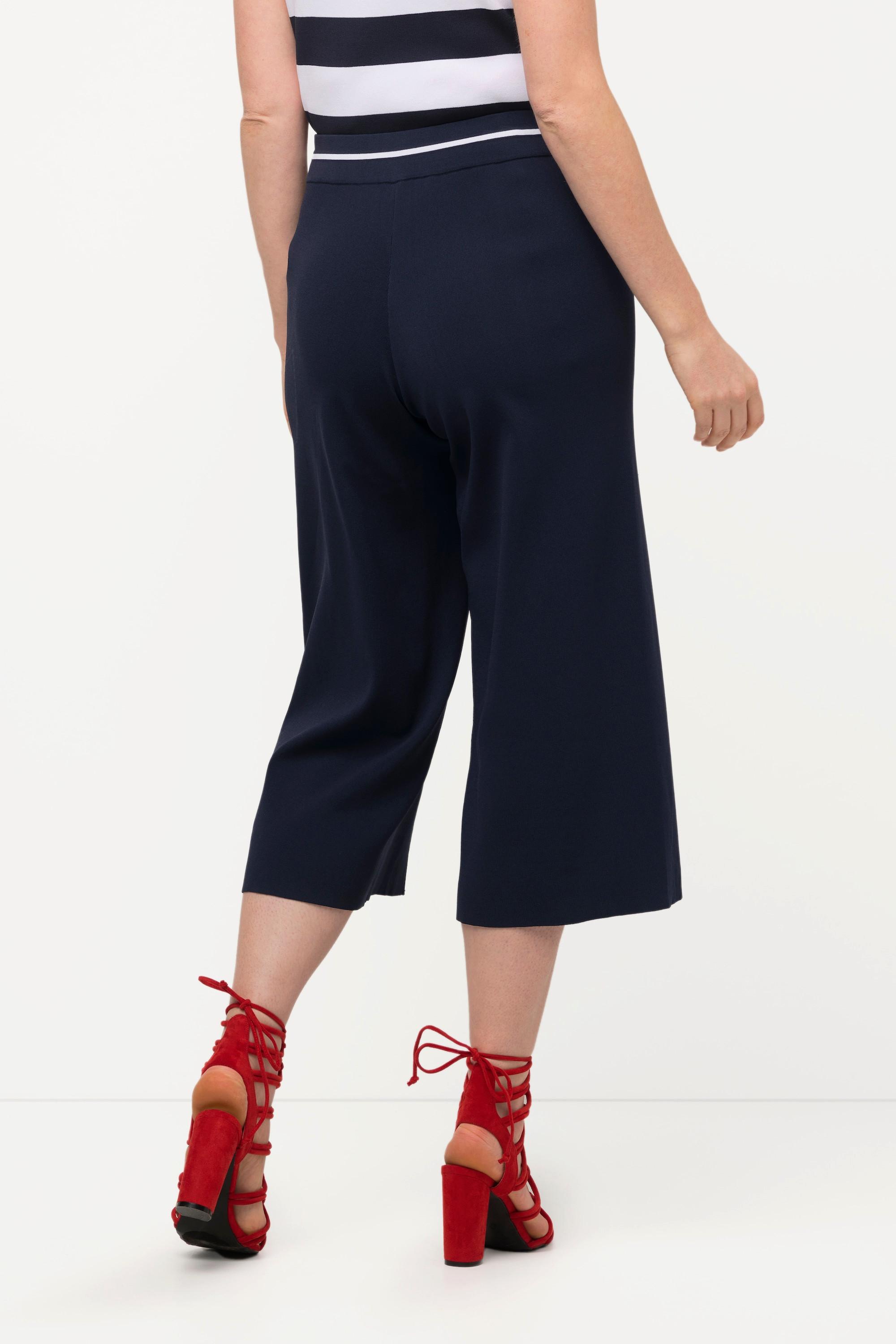 Ulla Popken  Pantaloni a 7/8 di maglia con cintura elastica, laccetto e taglio della gamba ampio 