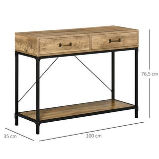 Northio Table d'appoint console table d'entrée 2 tiroirs étagère inférieure vintage marron + noir 100 x 35 x 76,5 cm  