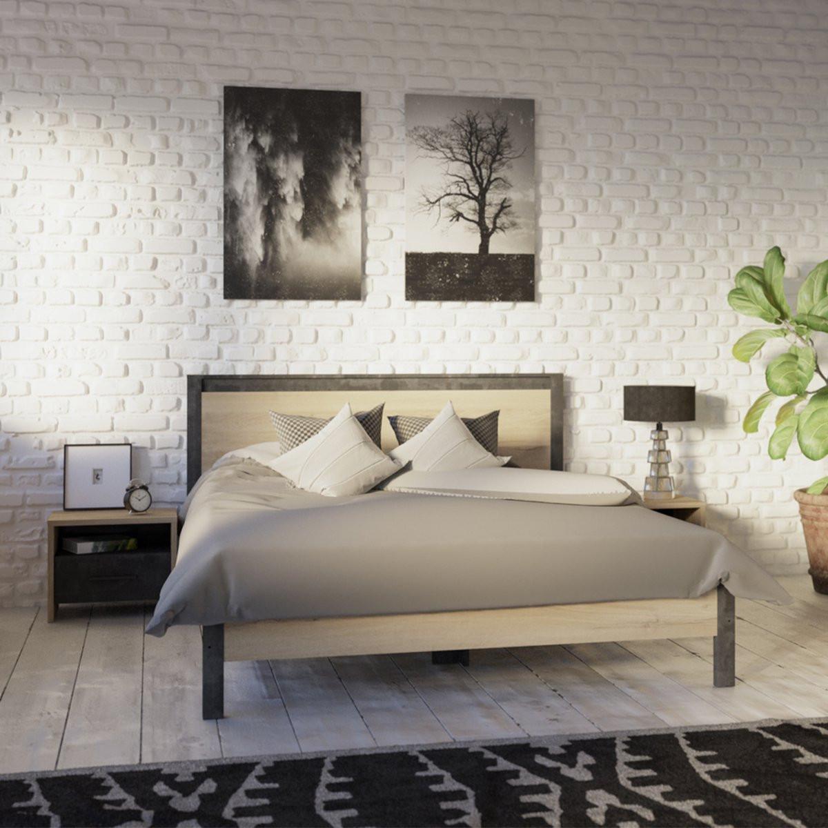 Calicosy Comodino 1 cassetto 1 nicchia stile rovere e nero L49,6 x H40 cm - Colorado  