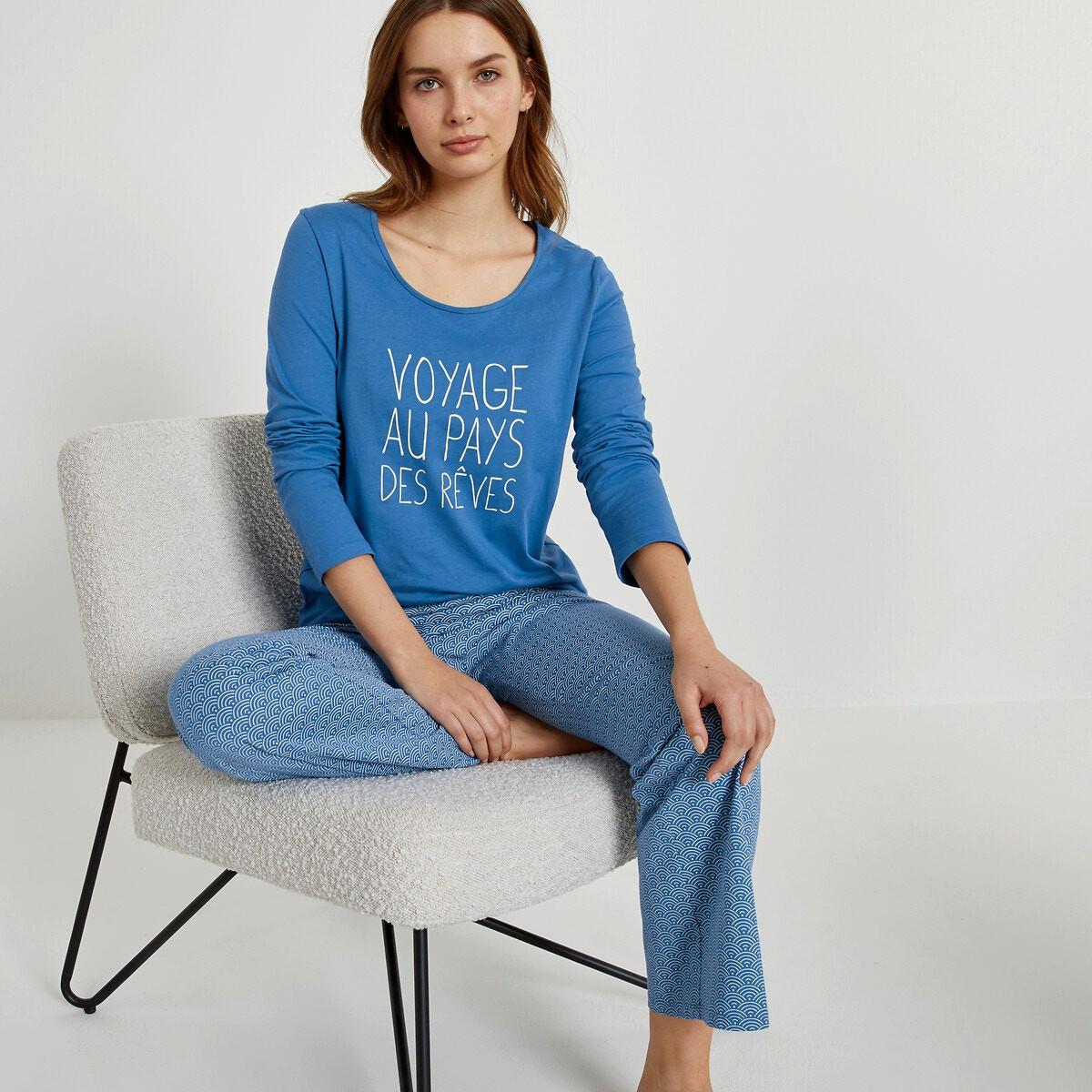 Image of Pyjama Mit Langen Ärmeln Aus Baumwoll-jersey Damen Blau 42