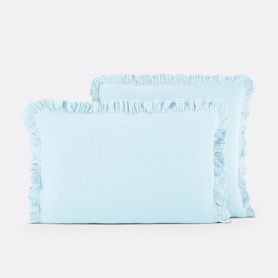 Taie d'oreiller unie gaze de coton à volant