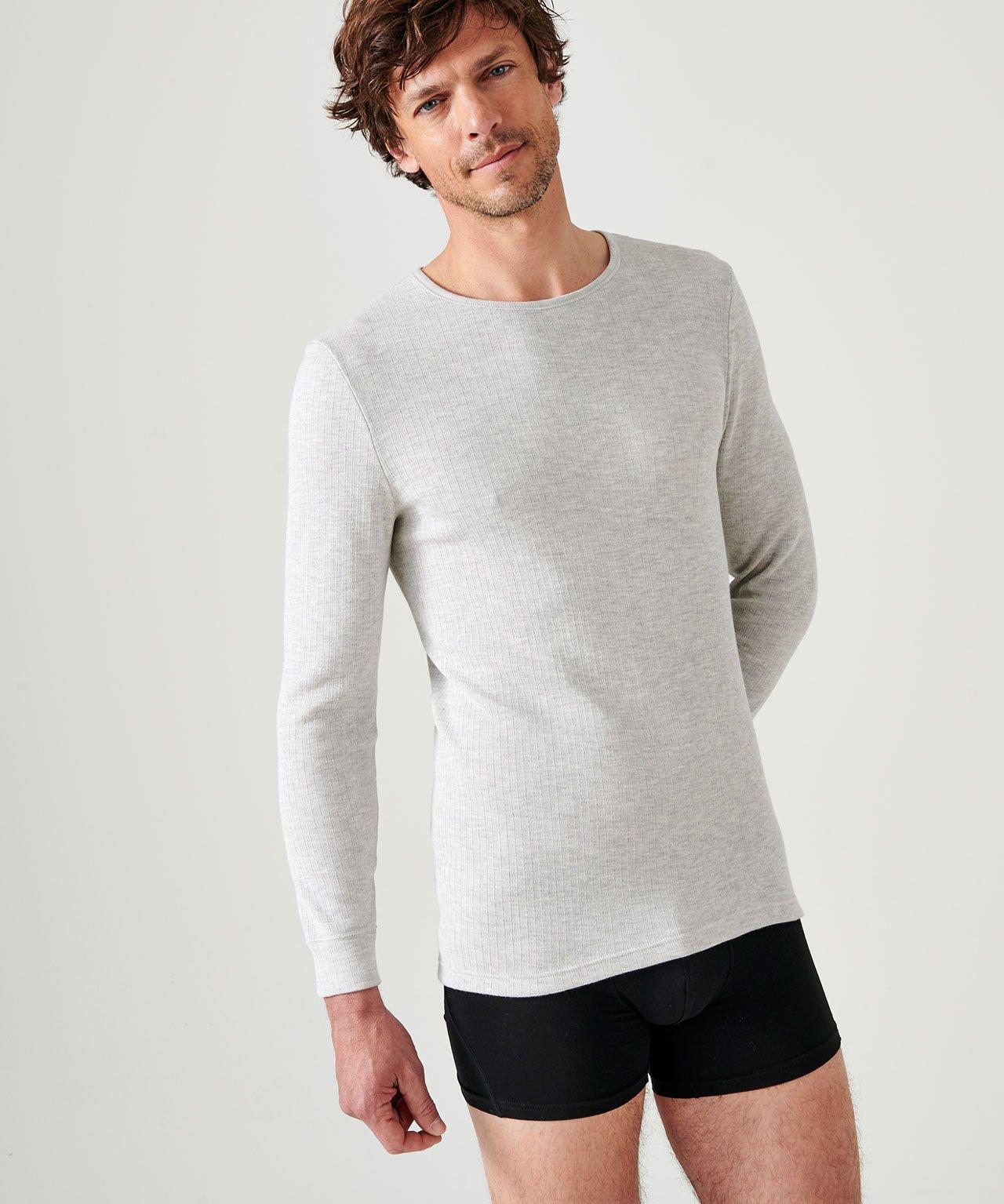 Image of Langärmeliges Shirt Mit Rundhalsausschnitt. Herren Grau S