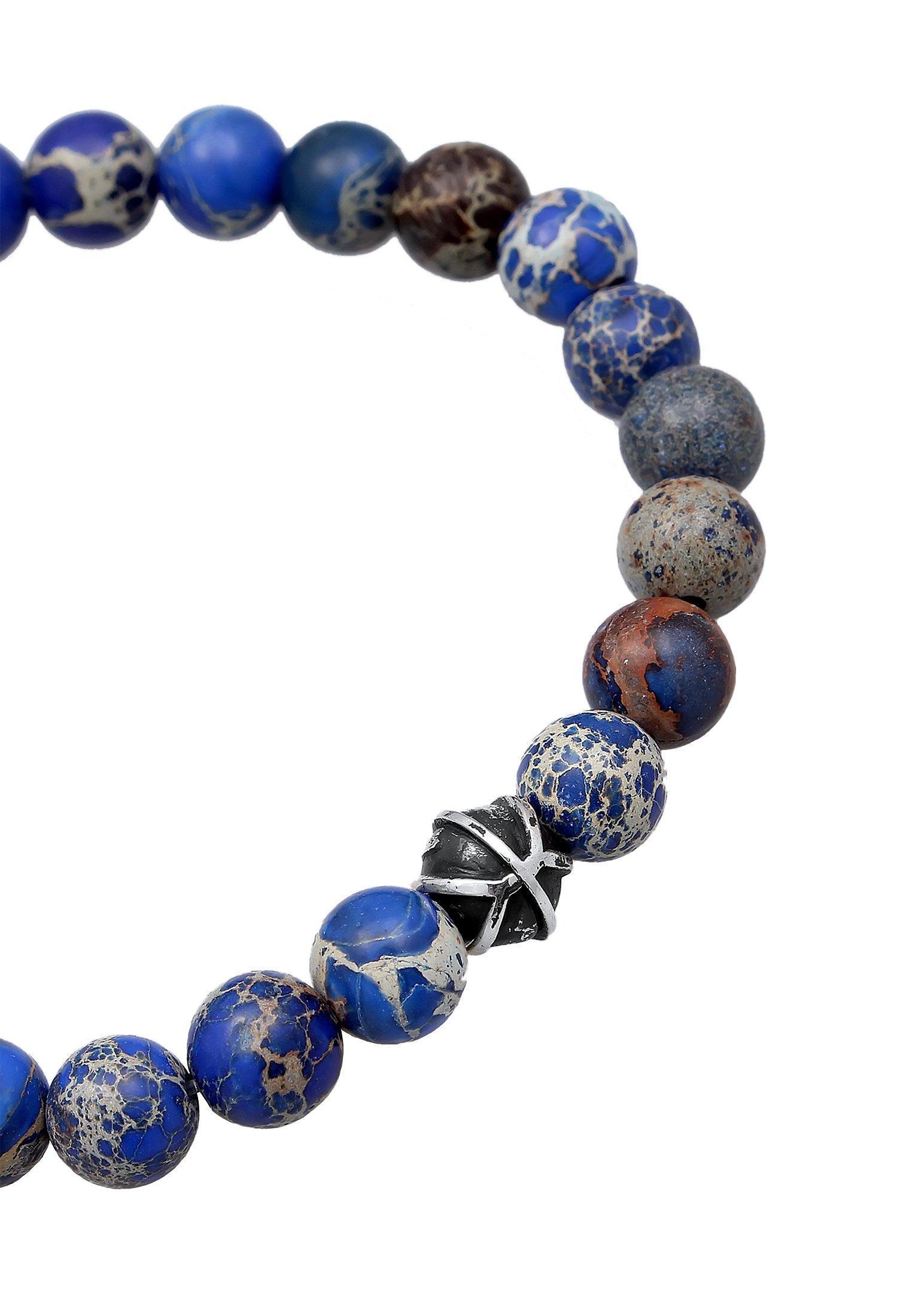 Kuzzoi  Bracelet Herren Achat Blau Beads Oxidiert 925Er Silber 