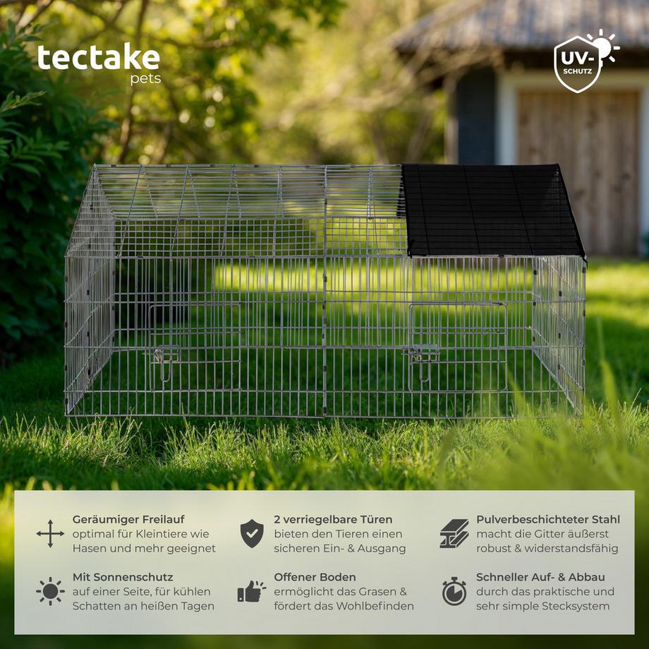 Tectake  Freilaufgehege für Kaninchen  aus 12 Gitterelementen mit Sonnenschutz 