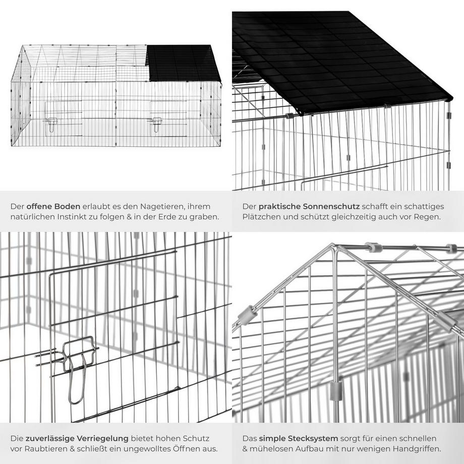 Tectake  Freilaufgehege für Kaninchen  aus 12 Gitterelementen mit Sonnenschutz 