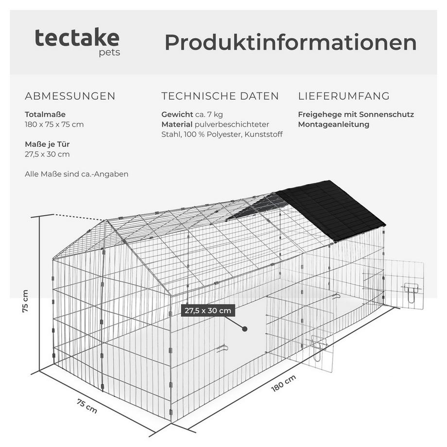 Tectake  Freilaufgehege für Kaninchen  aus 12 Gitterelementen mit Sonnenschutz 