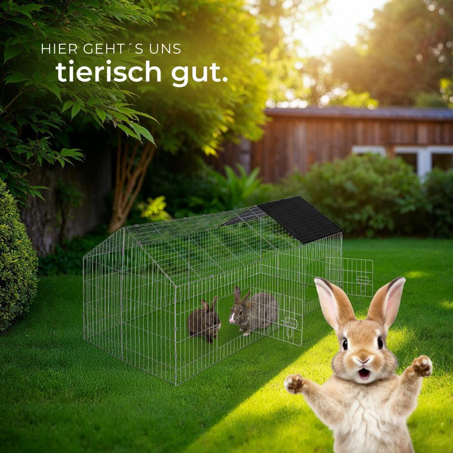 Tectake  Freilaufgehege für Kaninchen  aus 12 Gitterelementen mit Sonnenschutz 