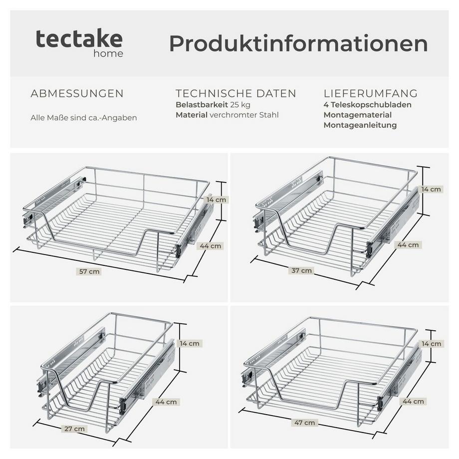 Tectake Tiroir de rangement téléscopique  chromé  