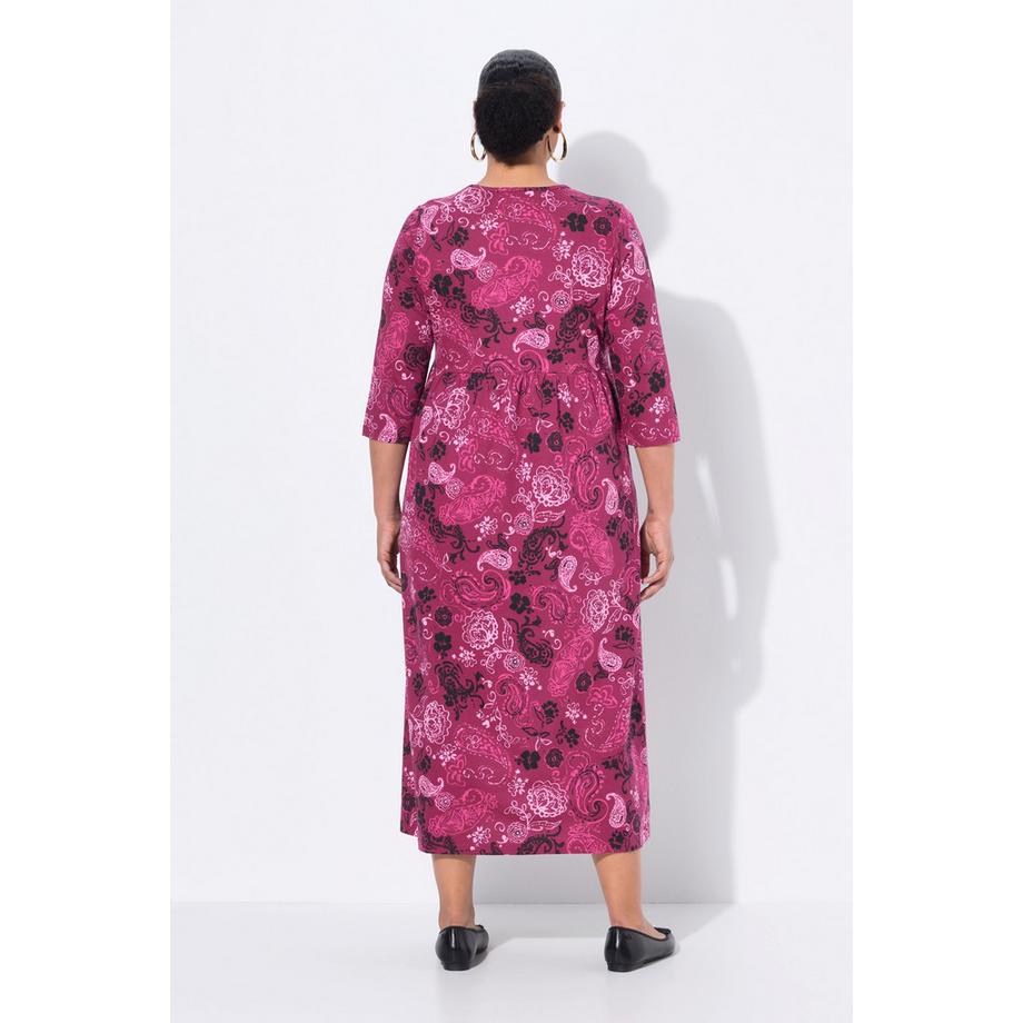 Ulla Popken Robe Maxi Cachemire Coupe Évasée Col Rond Manches 3/4  