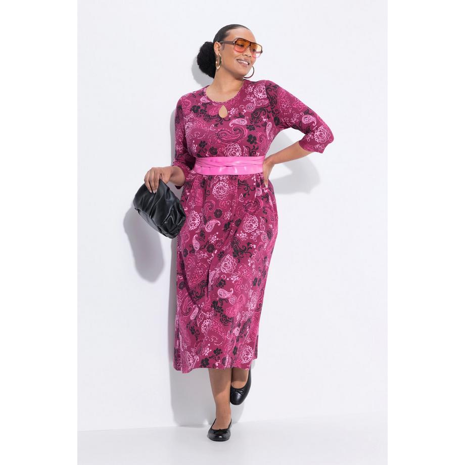 Ulla Popken Robe Maxi Cachemire Coupe Évasée Col Rond Manches 3/4  