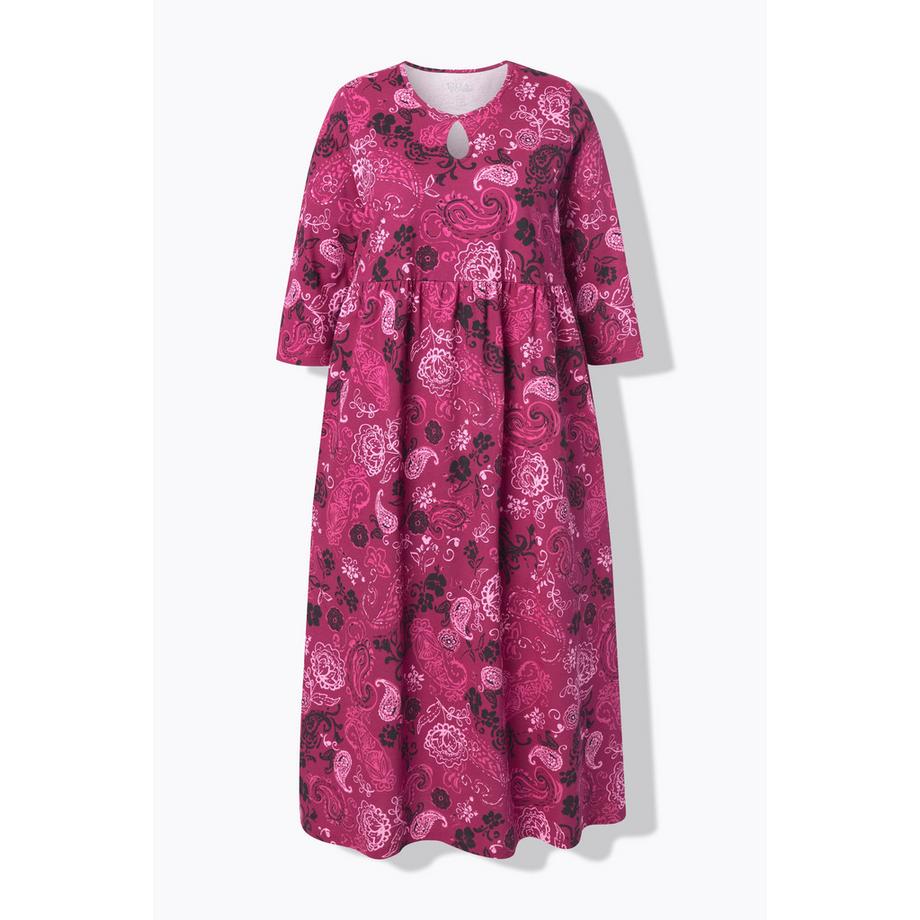Ulla Popken Robe Maxi Cachemire Coupe Évasée Col Rond Manches 3/4  