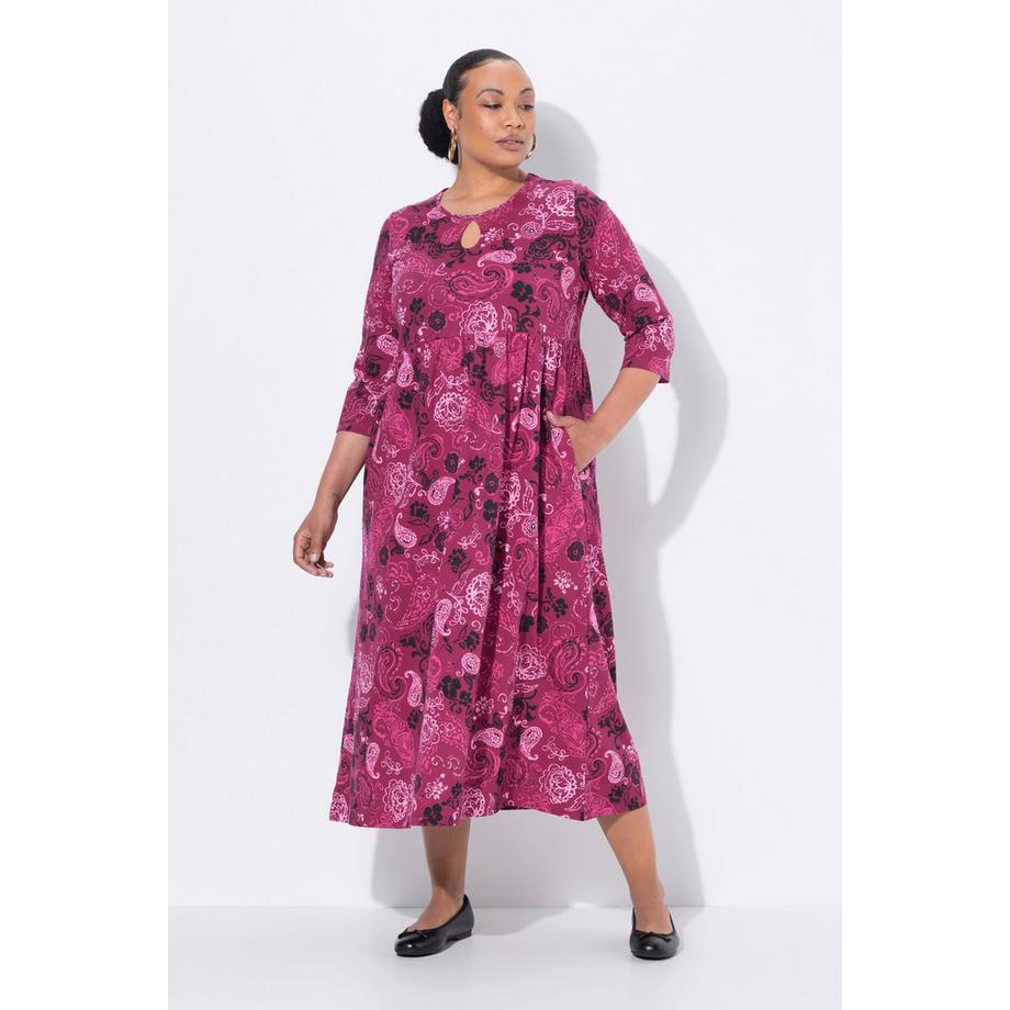 Ulla Popken Robe Maxi Cachemire Coupe Évasée Col Rond Manches 3/4  