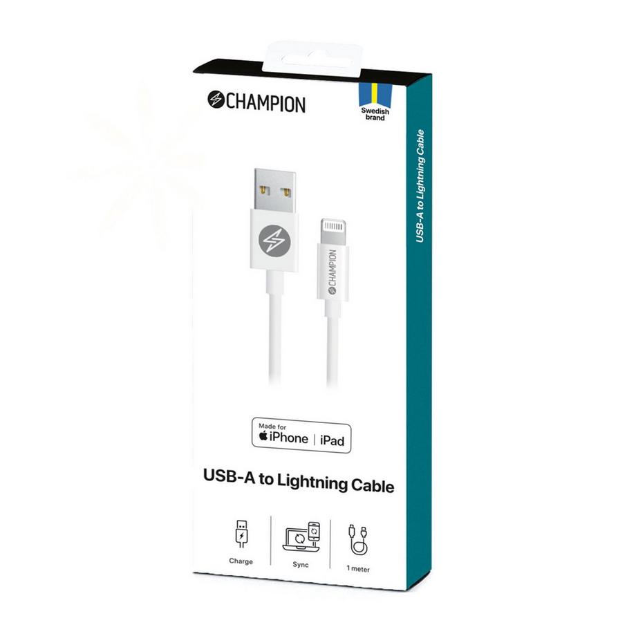 Champion  USB-A-auf-Lightning-Kabel, 1 m, Weiß 
