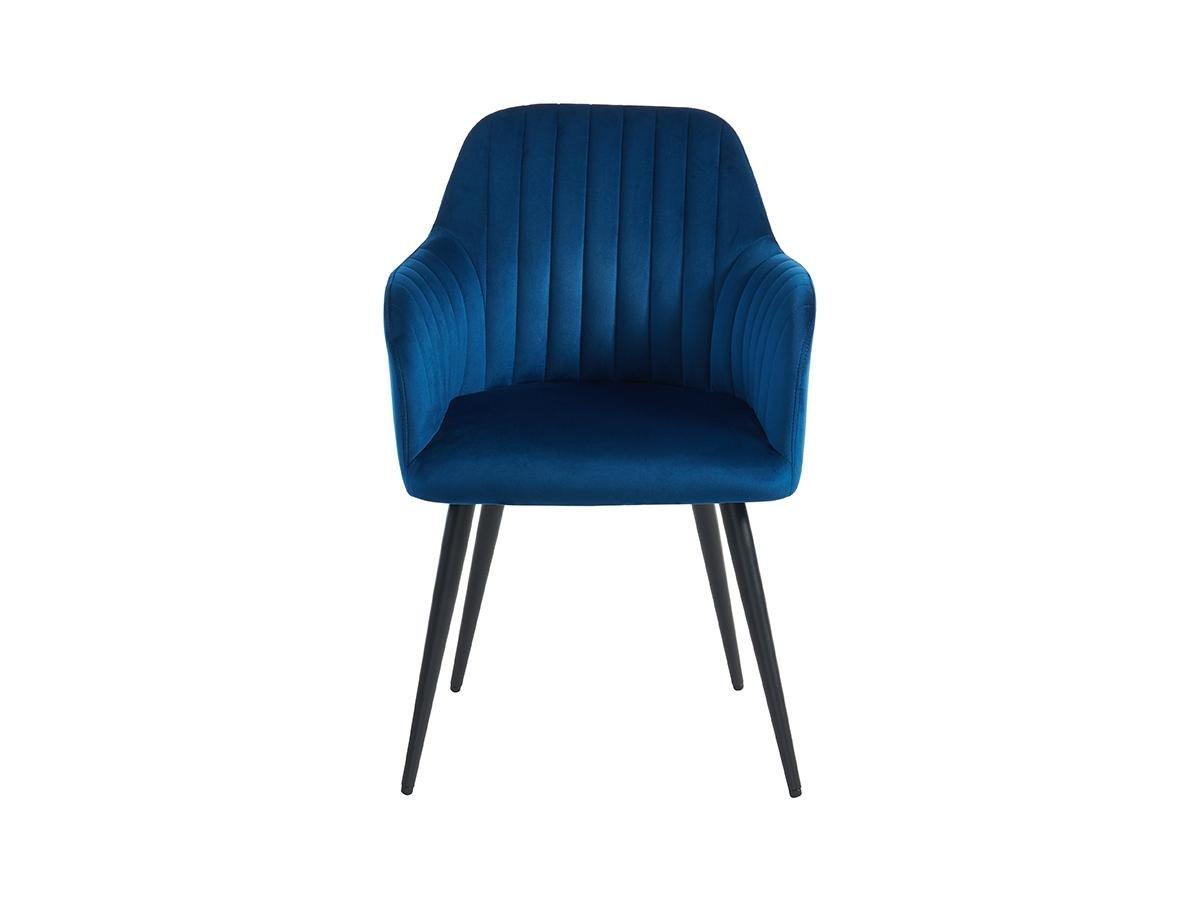Vente-unique Sedia con braccioli in Velluto Blu e Metallo Nero - Lotto di 6 - ELEANA  