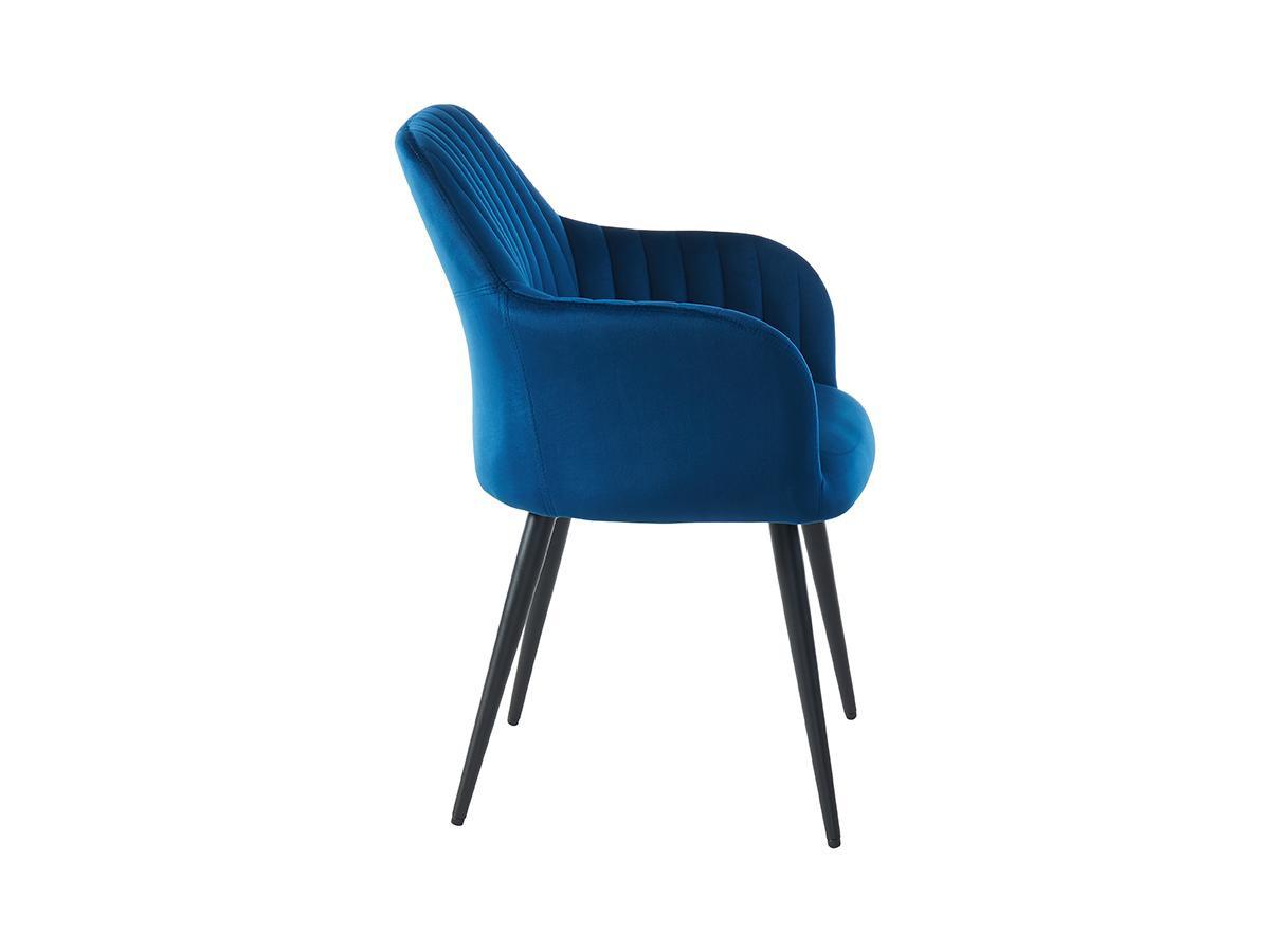 Vente-unique Sedia con braccioli in Velluto Blu e Metallo Nero - Lotto di 6 - ELEANA  