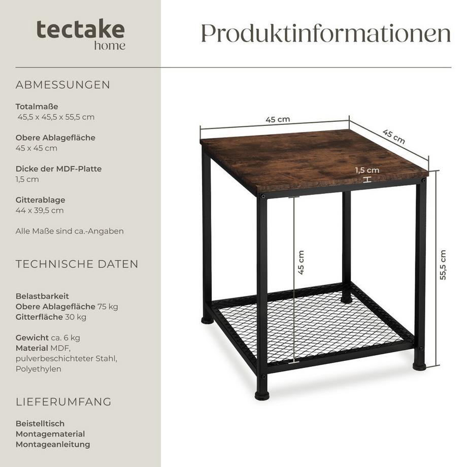 Tectake Table d'appoint DERBY style industriel  