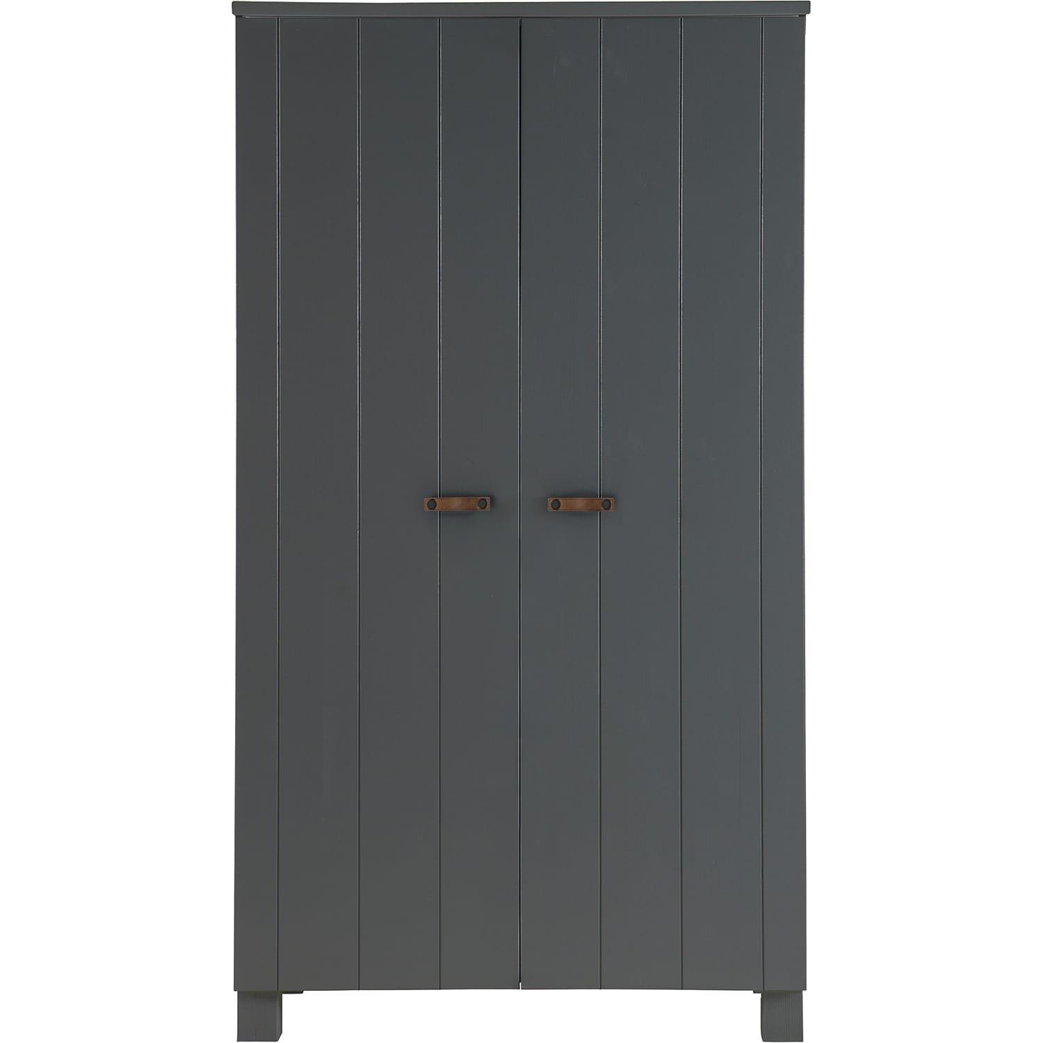 Image of Schrank Dennis Ledergriffe Kiefer stahlgrau Schrank Dennis Ledergriffe Kiefer stahlgrau