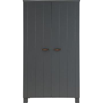 Armoire Dennis cuir poignées pin acier gris