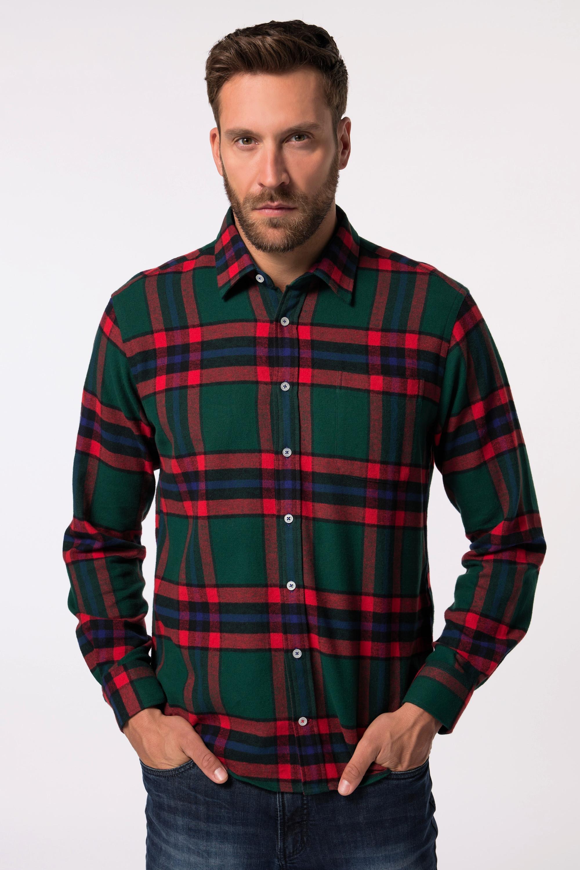 JP1880  Chemise en flanelle à carreaux, manches longues et col Kent, coupe Modern Fit - jusqu'au 8&nbsp;XL 