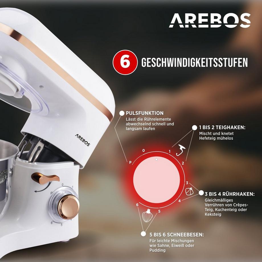 Arebos Robot da Cucina 1500W 6L in Acciaio Inox 6 Gradini Silenzioso  