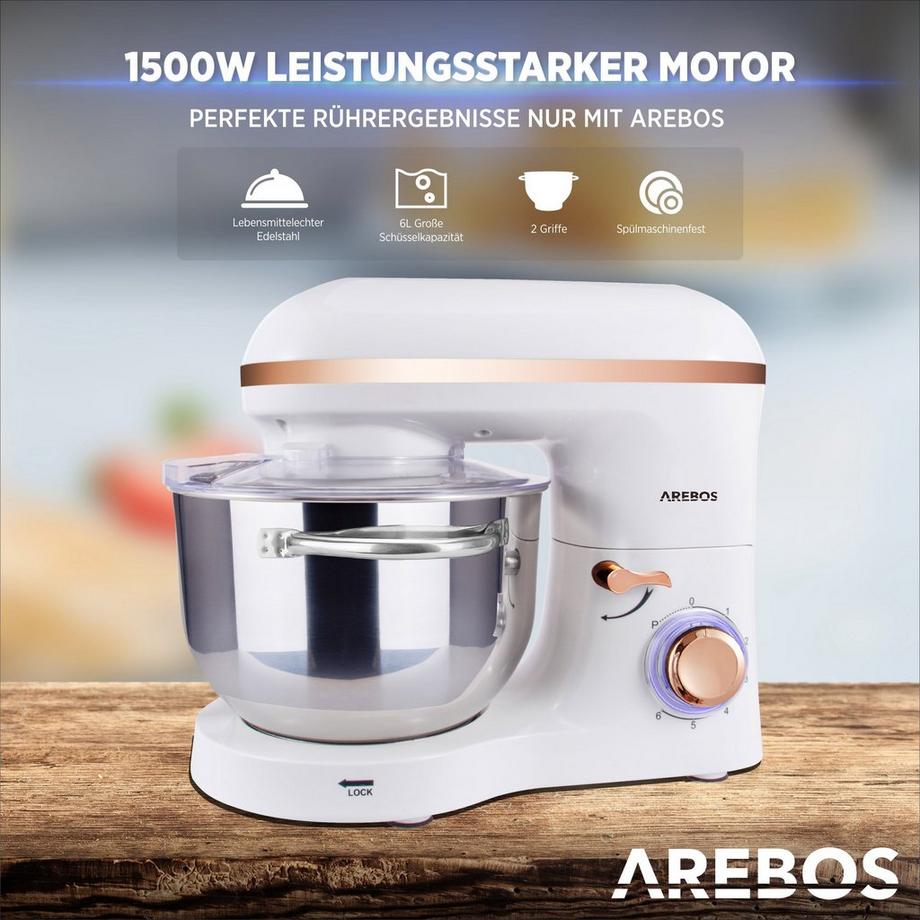 Arebos Robot da Cucina 1500W 6L in Acciaio Inox 6 Gradini Silenzioso  