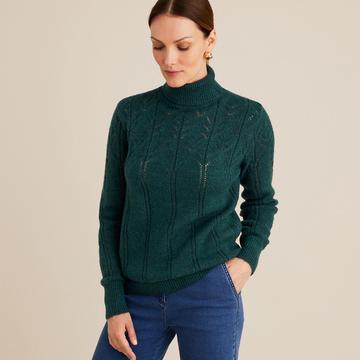 Rollkragenpullover aus Feinstrick mit Ajourmuster