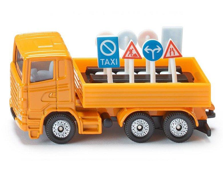 Image of 1322, LKW mit Verkehrszeichen, Metall/Kunststoff, Orange, Inkl. 8 Verkehrszeichen