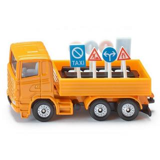 siku  1322, LKW mit Verkehrszeichen, Metall/Kunststoff, Orange, Inkl. 8 Verkehrszeichen 