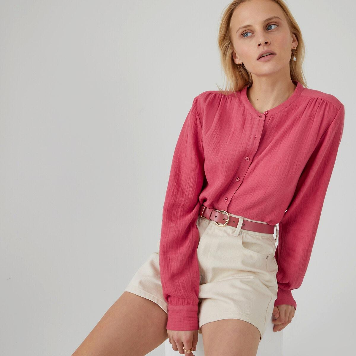 Image of Bluse Mit Stehkragen Und Langen Ärmeln Damen Rosa 44