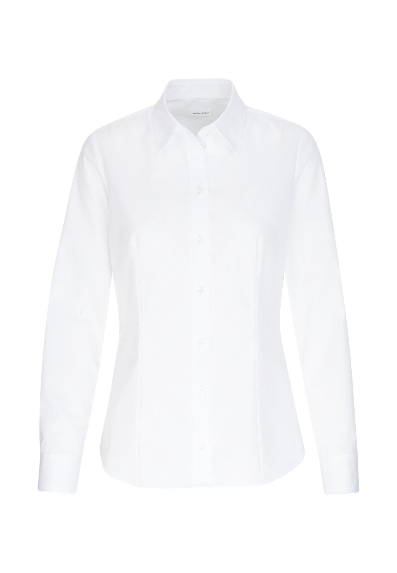 Image of Hemdbluse Uni Langarm Kragen Damen Weiss 40