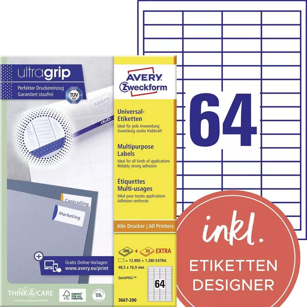 Avery-Zweckform – AVERY ZWECKFORM Etiketten 48,5×16,9mm, 14080 Stk., One Size, Weiss