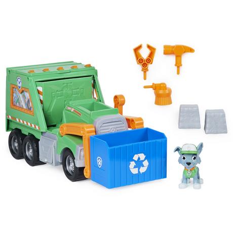 Spin Master  PAW Patrol , Reuse It Truck Deluxe di Rocky con personaggio da collezione e 3 attrezzi, per bambini dai 3 anni in su 