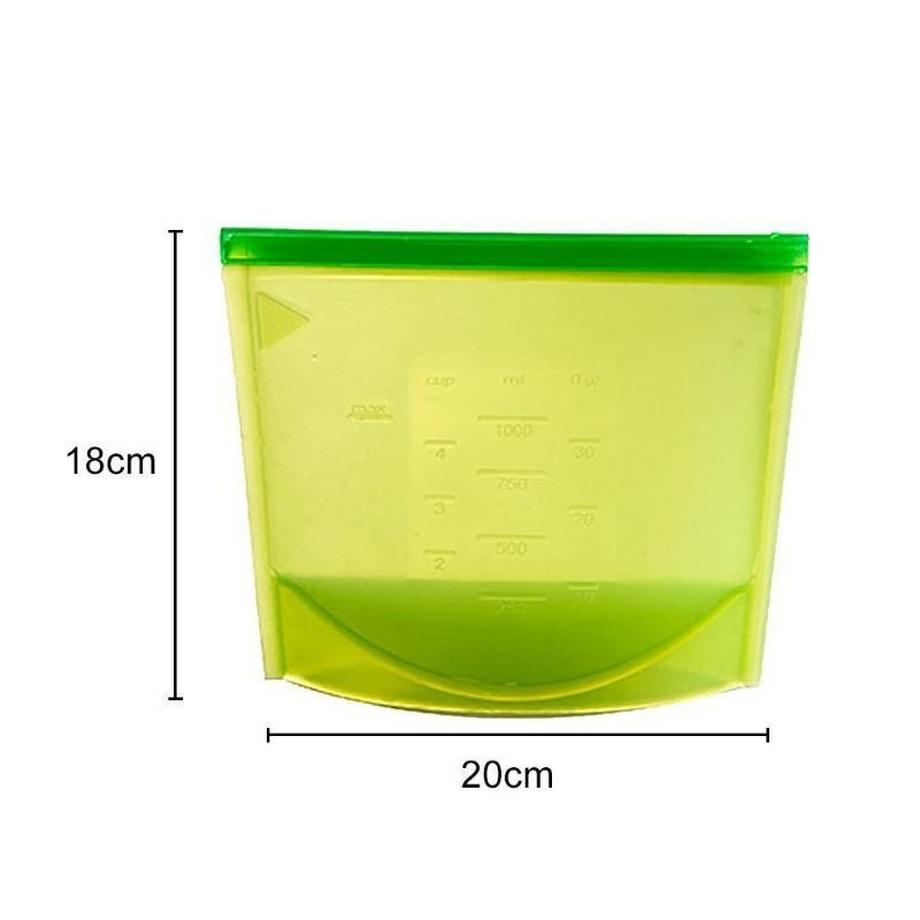 eStore Sac ziplock réutilisable en silicone avec mesure - Vert  