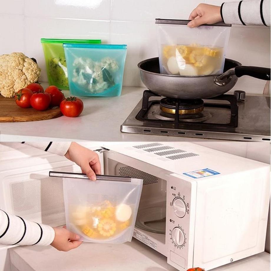 eStore Sac ziplock réutilisable en silicone avec mesure - Vert  