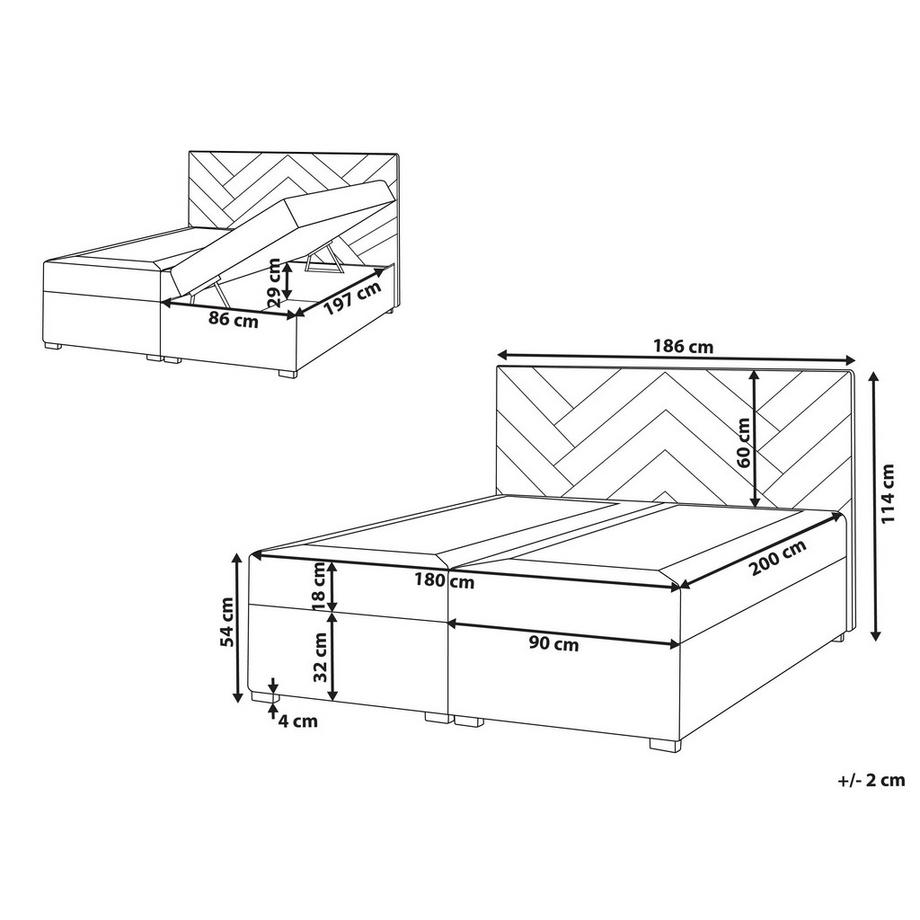 Beliani Lit boxspring avec rangement en Tissu Moderne ESQUIRE  
