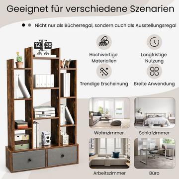 12-Stöckiges Bücherregal mit Offener Rückseite & Schublade 81 x 24 x 132 cm Braun