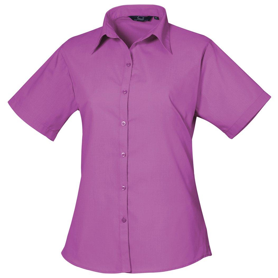 Image of Kurzarm Popeline Bluse Arbeitshemd Damen Violett Bunt 46