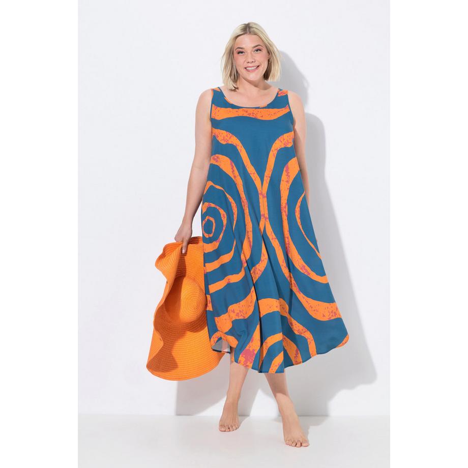 Ulla Popken Robe midi A-ligne sans manches col rond motif cercles  