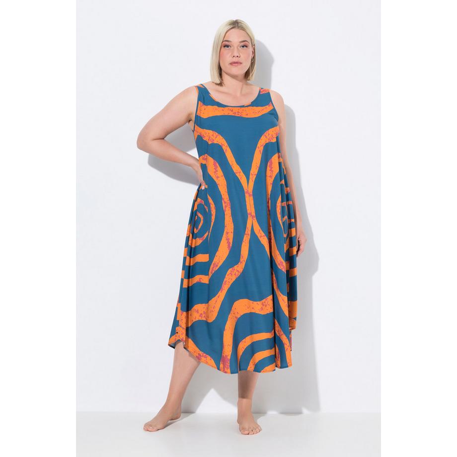 Ulla Popken Robe midi A-ligne sans manches col rond motif cercles  