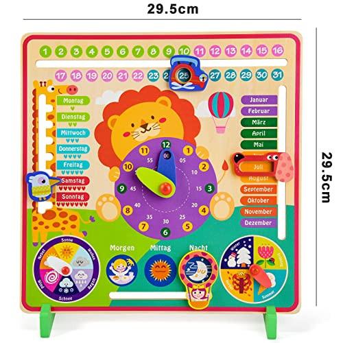 Activity-board  Horloge d'apprentissage en bois pour enfants, planche d'apprentissage, horloge des saisons, calendrier, langue allemande, jouet éducatif en bois 