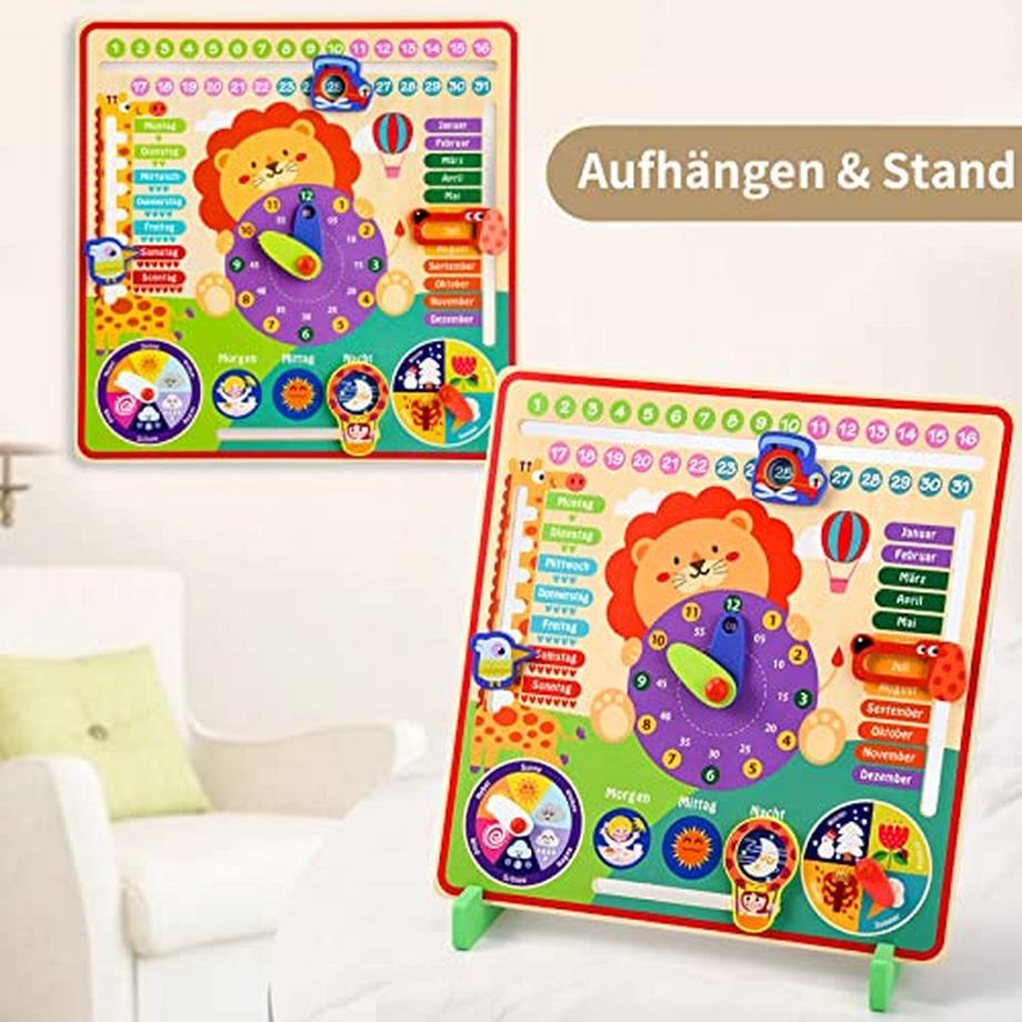 Activity-board  Lernuhr Kinder Holz Lernbrett Uhr Jahreszeiten Kalender Uhr Deutsche Sprache Holzspielzeug Lernspielzeug 