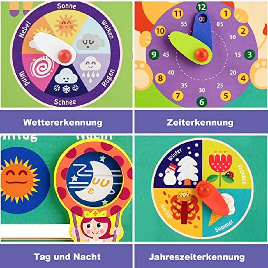 Activity-board  Lernuhr Kinder Holz Lernbrett Uhr Jahreszeiten Kalender Uhr Deutsche Sprache Holzspielzeug Lernspielzeug 