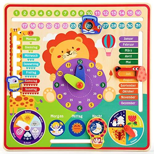 Activity-board  Horloge d'apprentissage en bois pour enfants, planche d'apprentissage, horloge des saisons, calendrier, langue allemande, jouet éducatif en bois 