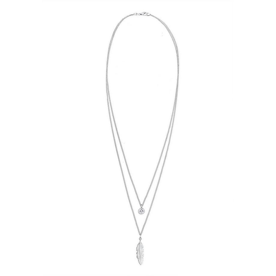 Elli  Halskette Layer-Design Feder Kristall 