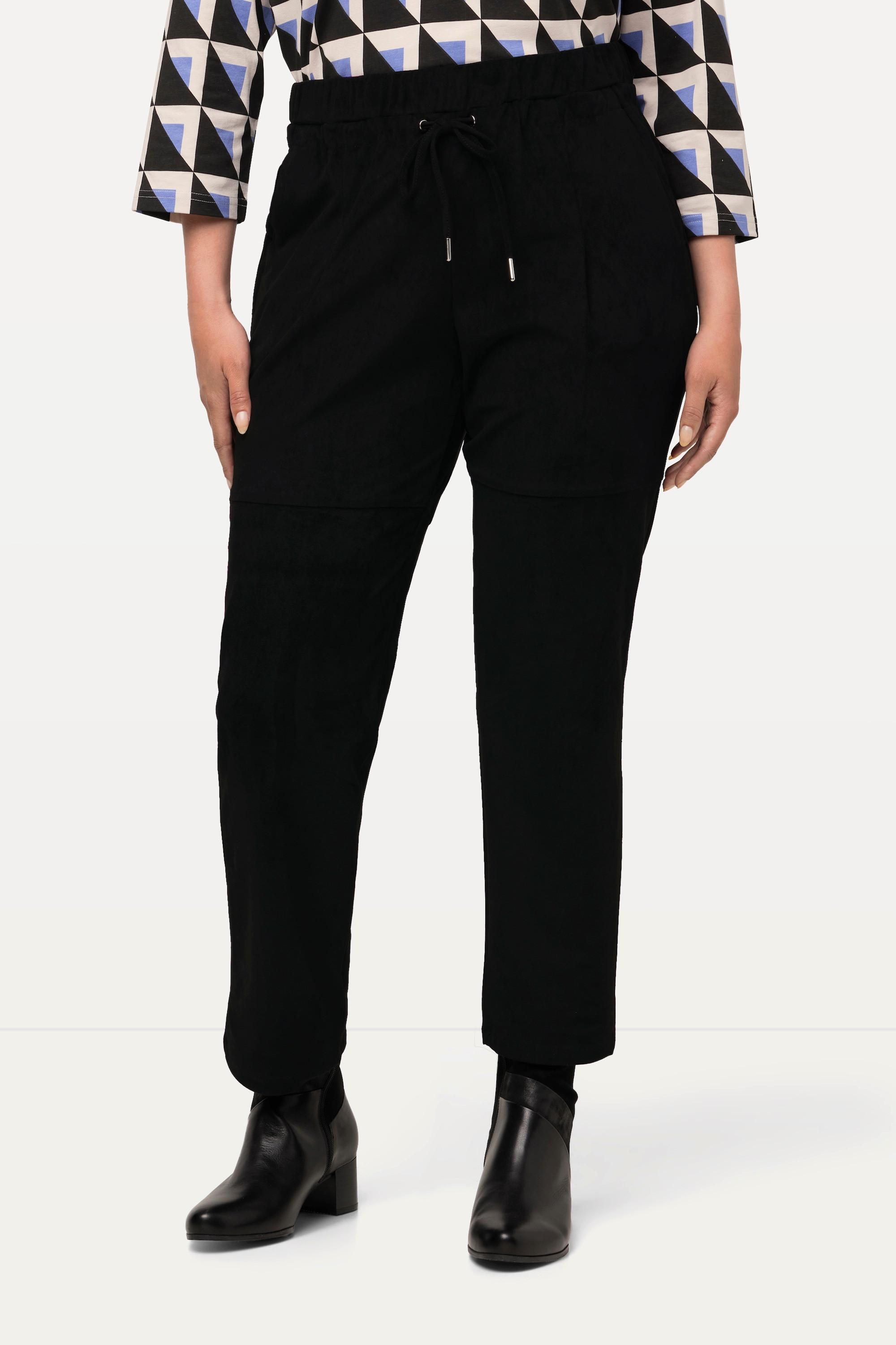 Ulla Popken  Pantalon 7/8 en similicuir, avec taille élastique et jambe ajustée 