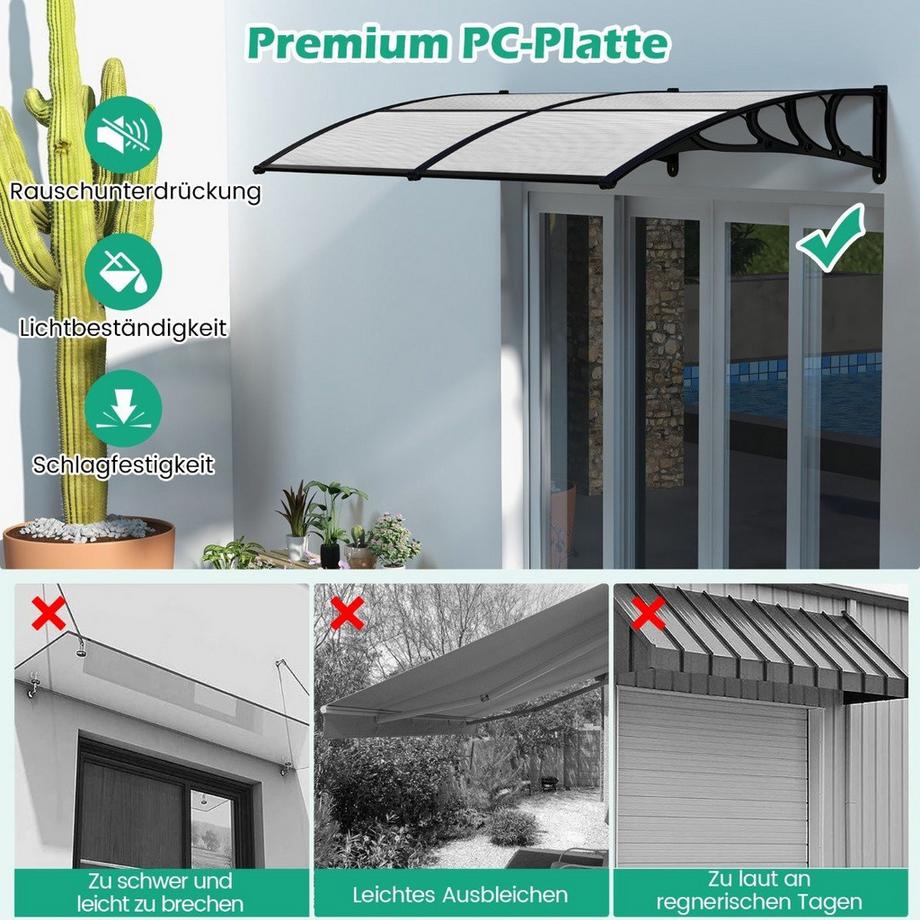 Northix 199 x 99 cm Vordach für Haustür Überdachung Haustürvordach Pultvordach Transparent  