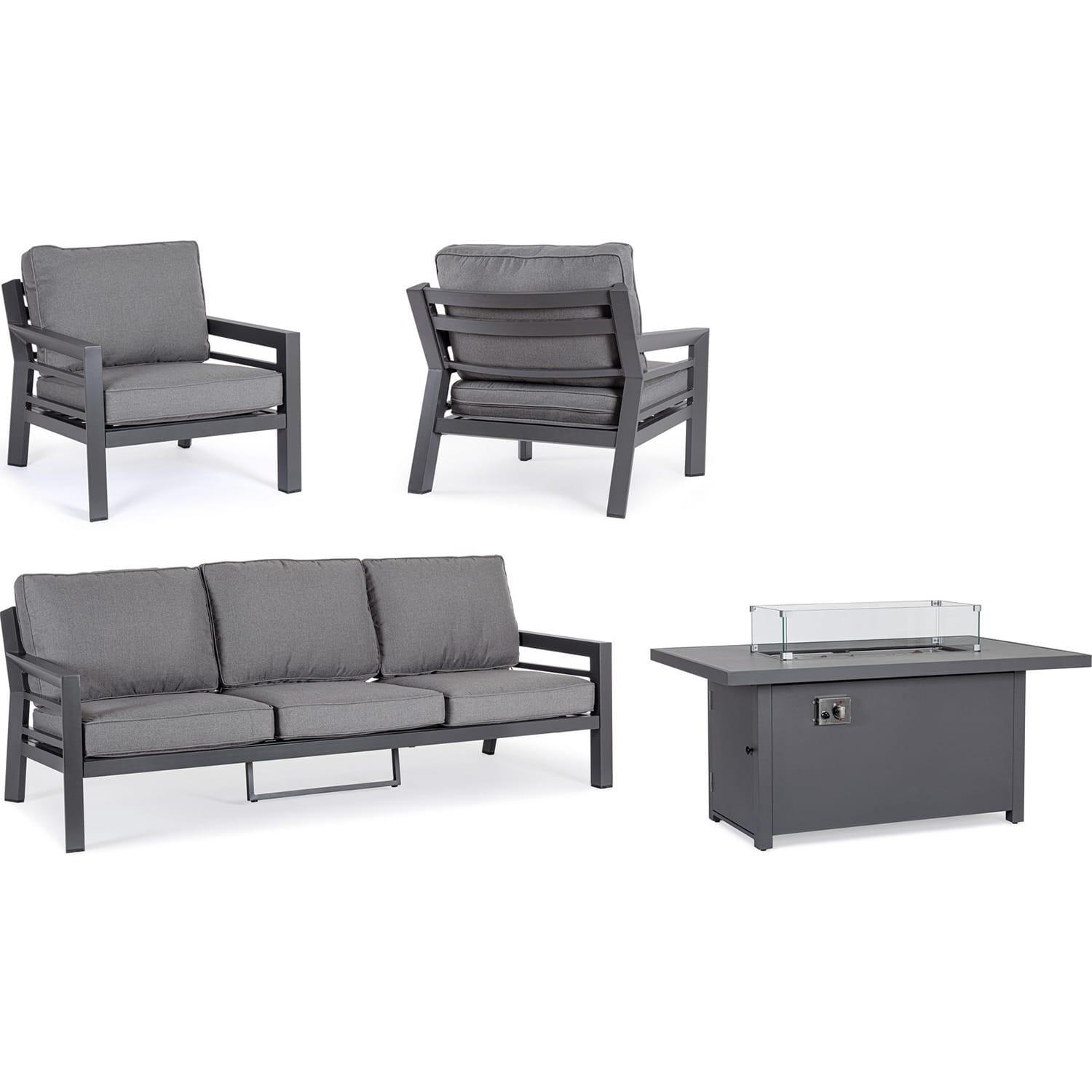 mutoni Salon de jardin Hendrix avec cheminée anthracite (set de 4)  