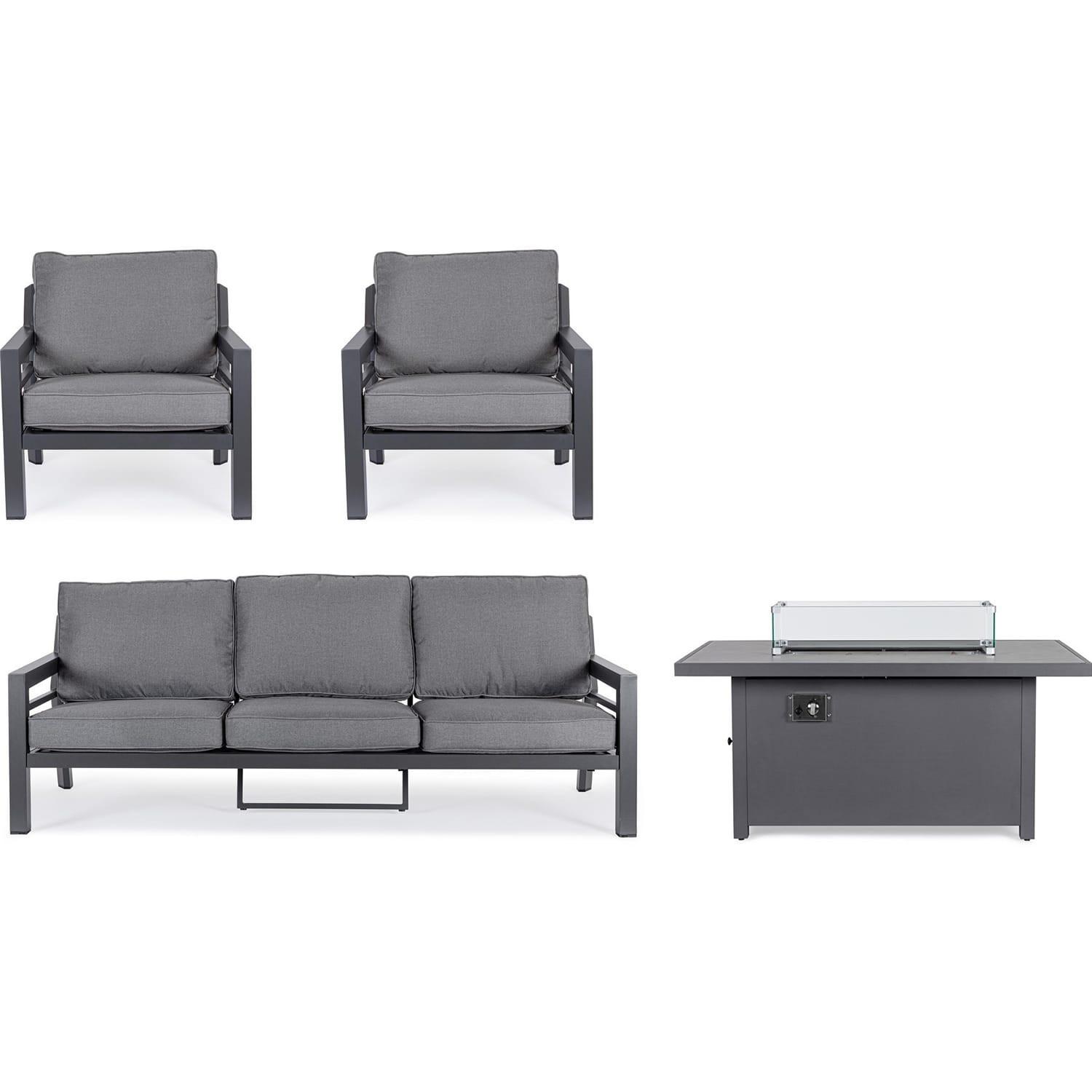 mutoni Salon de jardin Hendrix avec cheminée anthracite (set de 4)  