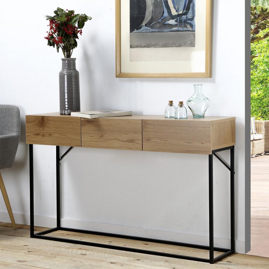 Calicosy Console 3 Tiroirs Décor Chêne L120cm  