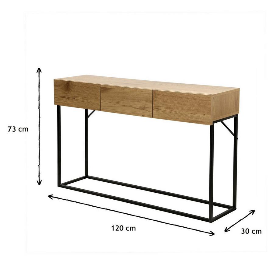 Calicosy Console 3 Tiroirs Décor Chêne L120cm  